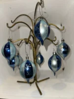 Vintage Polish Glass Teardrop Christmas Ornaments Blue Matching Set Of 9 - Image 2