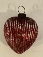 Antique Miniature Glass Christmas Ornament Feather Tree Red Textured Heart - Image 2
