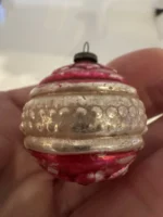 Antique Miniature Glass Christmas Ornament Feather Tree Pink Textured Bumpie - Image 2