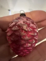 Antique Miniature Glass Christmas Ornament Feather Tree Hot Pink Pinecone - Image 2