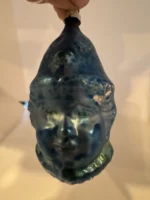 Vintage Glass Figural Christmas Ornament Holiday Tree Blue Jester Clown Head - Image 2