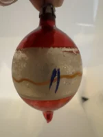 Antique Miniature Glass Christmas Ornament Feather Tree Handpainted Teardrop - Image 2