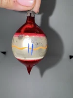 Antique Miniature Glass Christmas Ornament Feather Tree Handpainted Teardrop - Image 2