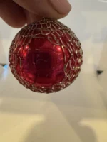 Antique Miniature Glass Christmas Ornament Feather Tree Mesh Covered Japan Red - Image 2