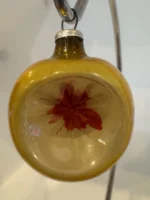 Antique Miniature Glass Christmas Ornament Feather Tree Yellow Indent Handpaint - Image 2