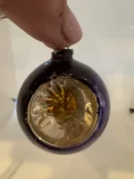 Antique Miniature Glass Christmas Ornament Feather Tree Purple Silver Indent - Image 2
