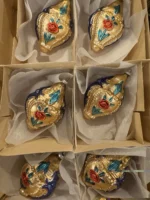 Vintage W Germany 1950s Mouth Blown Glass Ornaments Hand Painted Lady Rose Set 6