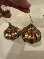 Vintage West Germany 1950s Mouth Blown Glass Ornaments Hand Painted 2 Crowns - Image 2