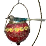 Antique German Blown Glass Bird in Wire Wrapped Nest Basket Christmas Ornament - Image 3
