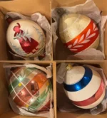 Vintage Jumbo Teardrop Glass Christmas Ornaments Set 4 Box 6” Mica Hand Painted - Image 11
