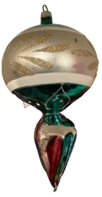 Vintage Glass Christmas Ornament Green Parachute Hand Painted Drop Atomic MCM