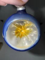 Antique Miniature Glass Christmas Ornament Feather Tree Blue Indent - Image 5