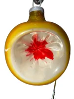 Antique Miniature Glass Christmas Ornament Feather Tree Yellow Indent Handpaint
