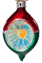 Antique Miniature Glass Christmas Ornament Feather Tree Drop Red Green Indent