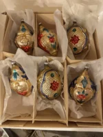 Vintage 6 W Germany 1950s Mouth Blown Glass Ornaments Hand Painted Cameo Box Set