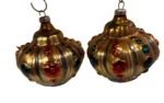Vintage West Germany 1950s Mouth Blown Glass Ornaments Hand Painted 2 Crowns