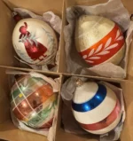 Vintage Jumbo Teardrop Glass Christmas Ornaments Set 4 Box 6” Mica Hand Painted - Image 12