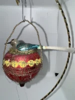 Antique German Blown Glass Bird in Wire Wrapped Nest Basket Christmas Ornament - Image 4
