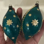 Vintage 1950s West Germany Unsilvered Glass Ornaments Dresden Foil Embelish Pair