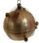 Vintage 1950s West Germany Glass Beads Dresden Foil Gold Ornament Wire Wrapped 2