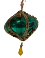 Vintage 1950s West Germany Glass Jewel Teal Ornament Wire Wrapped Teardrop Beads