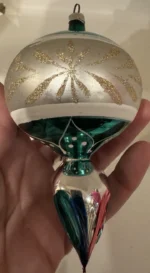 Vintage Glass Christmas Ornament Green Parachute Hand Painted Drop Atomic MCM - Image 4