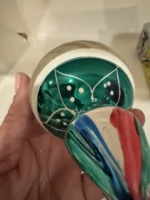 Vintage Glass Christmas Ornament Green Parachute Hand Painted Drop Atomic MCM - Image 5
