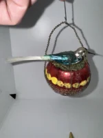 Antique German Blown Glass Bird in Wire Wrapped Nest Basket Christmas Ornament - Image 6