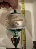 Vintage Glass Christmas Ornament Green Parachute Hand Painted Drop Atomic MCM - Image 11