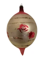 Vintage Jumbo Glass Christmas Ornament Hand Painted Mouth Blown Rose Teardrop