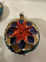 Vintage W Germany 1950s Mouth Blown Glass Ornaments Hand Painted 3 Star Indents - Image 3