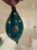 Vintage 1950s West Germany Unsilvered Glass Ornaments Dresden Foil Embelish Pair - Image 2