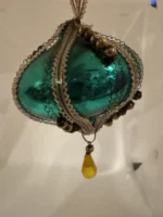 Vintage 1950s West Germany Glass Jewel Teal Ornament Wire Wrapped Teardrop Beads - Image 3