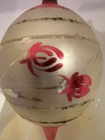 Vintage Jumbo Glass Christmas Ornament Hand Painted Mouth Blown Rose Teardrop - Image 3