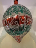 Vintage Jumbo Glass Christmas Ornament Hand Painted Mouth Blown Glitter Teardrop - Image 3
