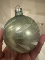 Vintage Jumbo Glass Christmas Ornament Hand Painted Mouth Blown MCM Flower Teal - Image 3