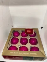 Vintage Christmas Ornaments Original Box Shiny Brite Hot Pink Glass - Image 3