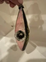 Vintage Blown Glass Christmas Ornament Antique Indent Teardrop Pink Mica Black - Image 2