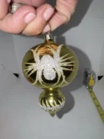 Vintage Glass Christmas Ornament Gold Double Ball Indent Drop Atomic MCM - Image 3