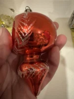 Vintage Glass Christmas Ornament Red Double Ball Indent Drop Atomic MCM - Image 3