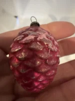 Antique Miniature Glass Christmas Ornament Feather Tree Hot Pink Pinecone - Image 3