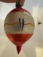 Antique Miniature Glass Christmas Ornament Feather Tree Handpainted Teardrop - Image 3