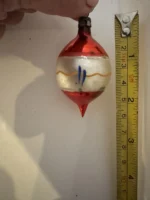 Antique Miniature Glass Christmas Ornament Feather Tree Handpainted Teardrop - Image 3