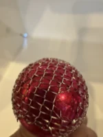 Antique Miniature Glass Christmas Ornament Feather Tree Mesh Covered Japan Red - Image 3