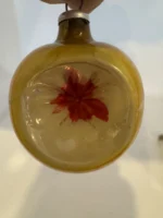 Antique Miniature Glass Christmas Ornament Feather Tree Yellow Indent Handpaint - Image 3