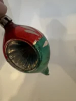 Antique Miniature Glass Christmas Ornament Feather Tree Drop Red Green Indent - Image 3
