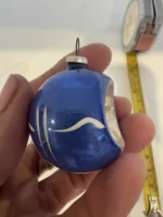 Antique Miniature Glass Christmas Ornament Feather Tree Blue Indent Handpainted - Image 3
