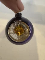 Antique Miniature Glass Christmas Ornament Feather Tree Purple Silver Indent - Image 3