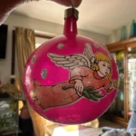Vintage Jumbo Glass Christmas Ornament Hand Painted Mouth Blown Pink Opaque - Image 11