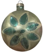 Vintage Jumbo Glass Christmas Ornament Hand Painted Mouth Blown MCM Flower Teal